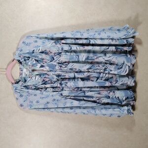 2/$10 05191 Entro blue & peach floral print crepe L/S blouse L NWT